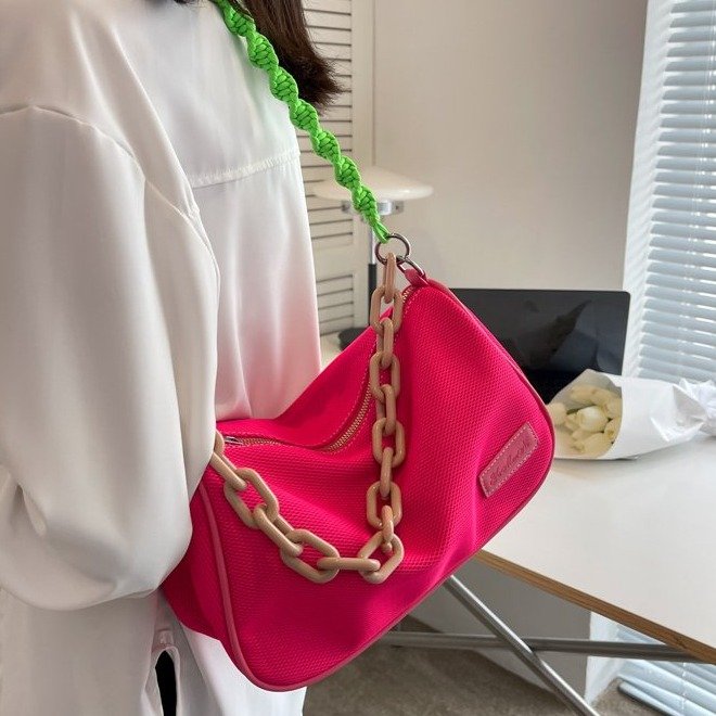 Women's bag street trend daily versatile nylon mesh multi-shoulder strap chain portable single shoulder crossbody multi-purpose bag small square bag