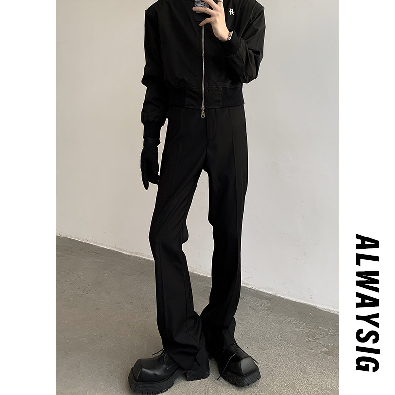 New autumn style, interior view, large size vibe style slit and slightly flared suit pants