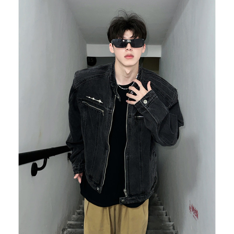 shoulder padded denim jacket