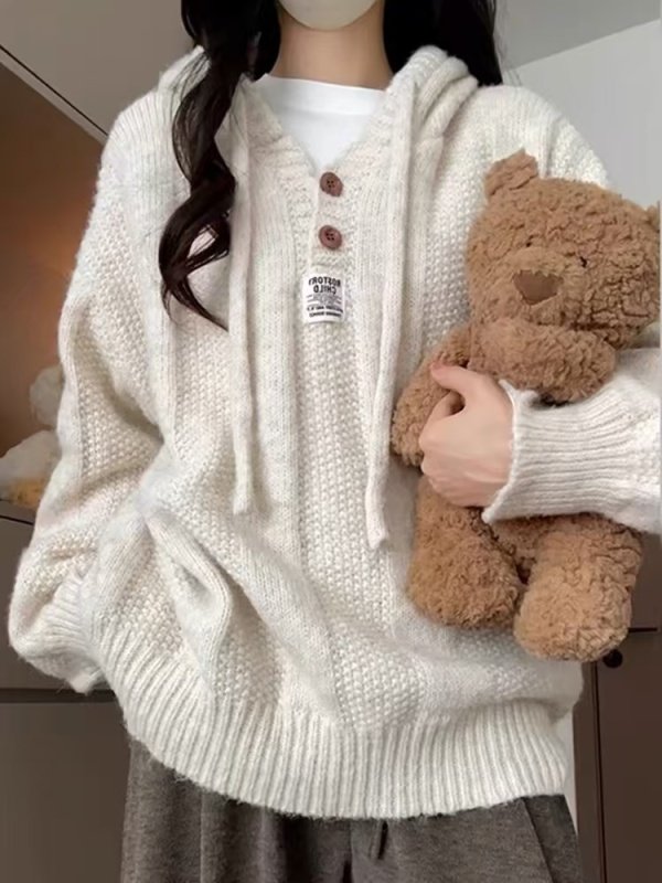 2024 early autumn new high-end hooded sweater jacket for women in autumn and winter loose lazy style soft waxy knitted top