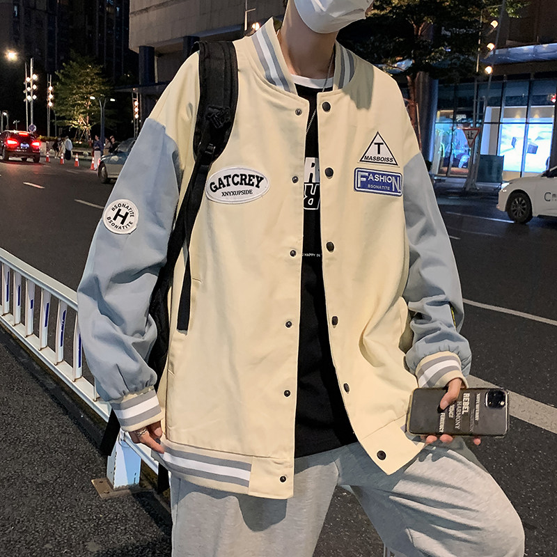 American vintage baseball uniform men's spring and autumn trendy brand ins Hong Kong style couple pilot jacket loose sports coat