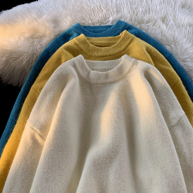 Simple solid color loose casual multi-color crew neck sweater