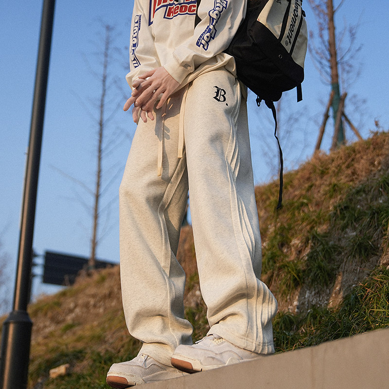 Hong Kong style straight-leg sweatpants men's American high street vibe loose sports casual pants handsome high-end striped pants