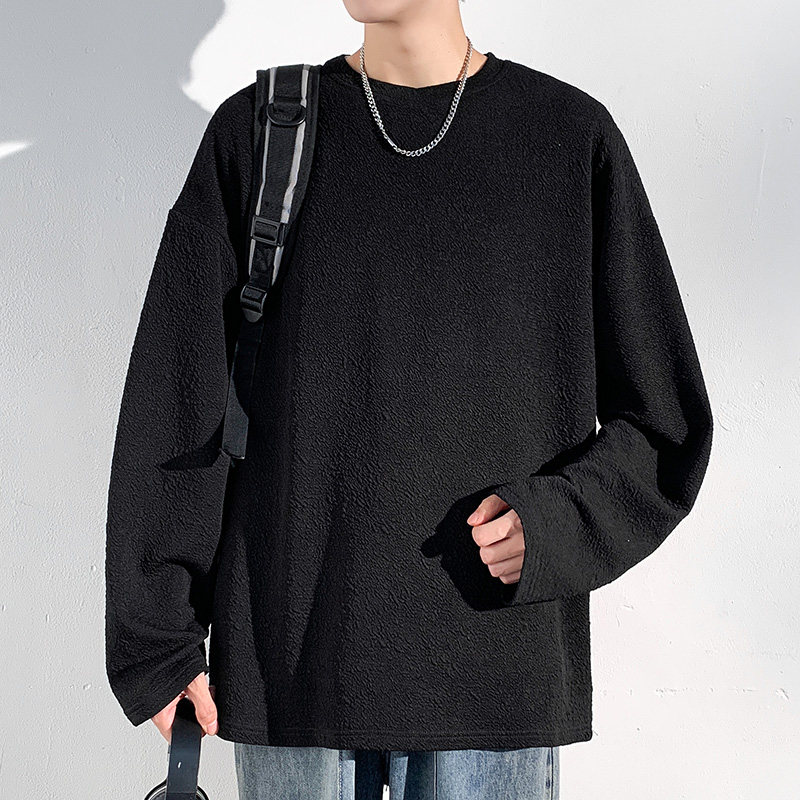 Autumn new textured long-sleeved T-shirt men's solid color simple trendy bottoming shirt top