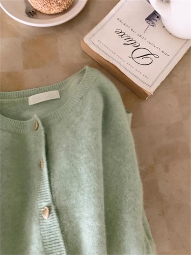 Pink knitted cardigan for women in autumn and winter gentle style imitation raccoon velvet high-end short sweater jacket petite top