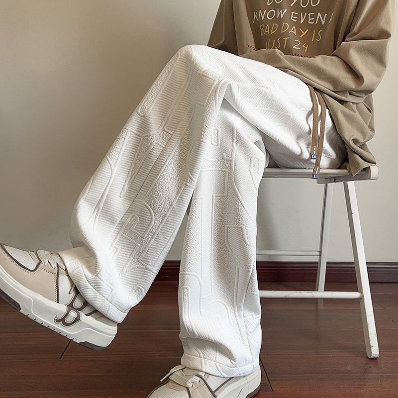 Spring Letter Jacquard Loose Straight Sweatpants Men's Trendy and Handsome Large Size Floor-Mopping Pants