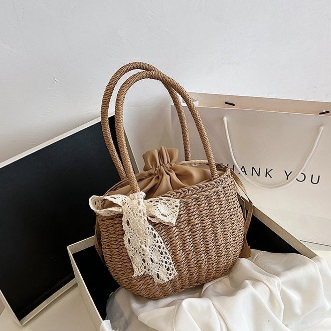 Bow tie handheld woven bag travel vacation casual women's bag
