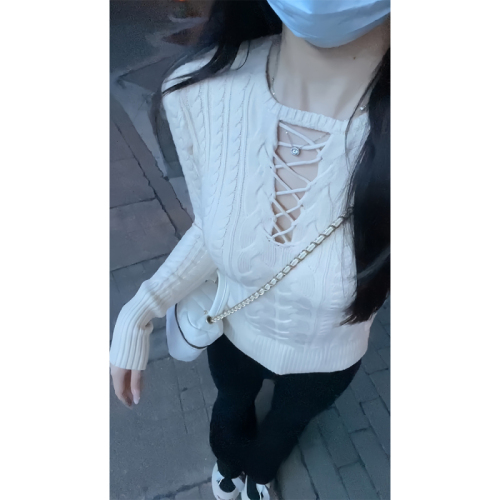 Pure desire style hollow knitted bottoming shirt for women in autumn and winter, western style layered sweater, slim fit, sweet and spicy top