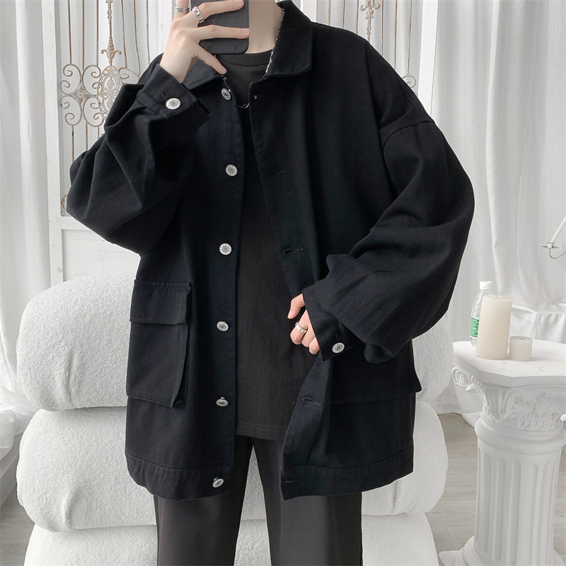 Autumn New Solid Color Workwear Three-dimensional Large Pocket Washed Jacket Men's Loose Large Size Top