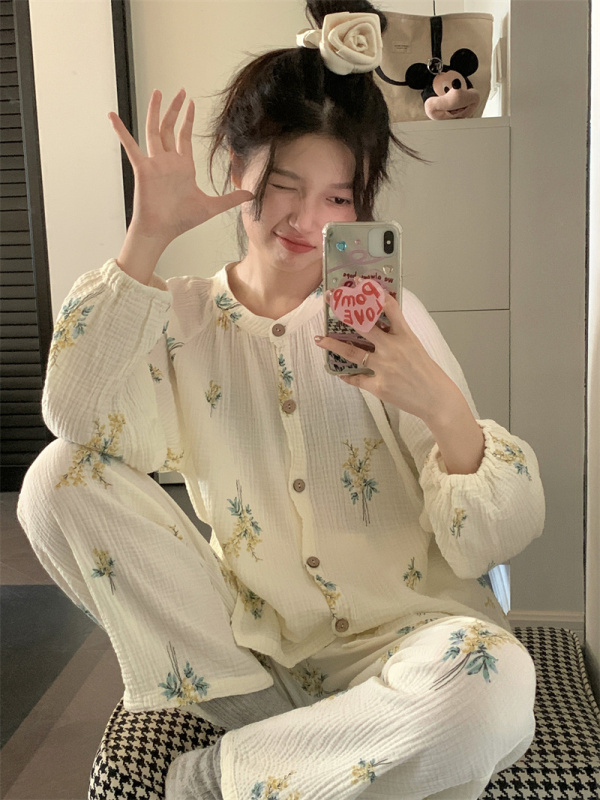 Long-sleeved trousers ins pajamas two-piece home clothes spring and autumn set