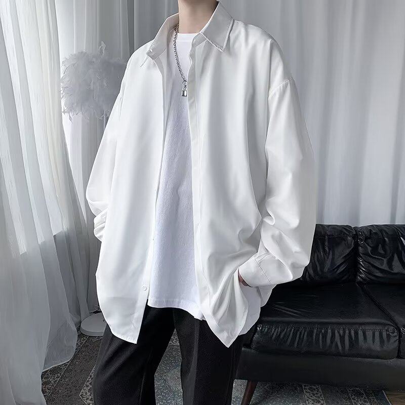 Autumn new long-sleeved shirt men's solid color light mature style shirt vintage Hong Kong style top for students
