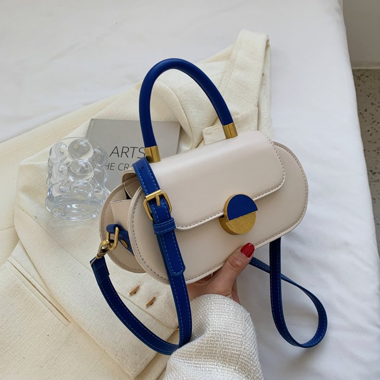 Fashion contrasting color handheld small square bag for women 2024 summer new niche versatile retro saddle bag single shoulder crossbody bag