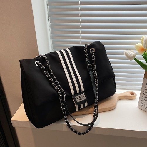 Casual canvas bag women's new trendy chain tote bag small fragrance large capacity crossbody bag hobo bag