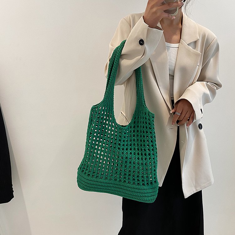 Large-capacity woven bag, versatile shoulder summer retro niche western style simple knitted bag
