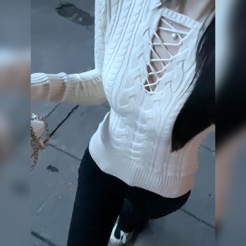 Pure desire style hollow knitted bottoming shirt for women in autumn and winter, western style layered sweater, slim fit, sweet and spicy top