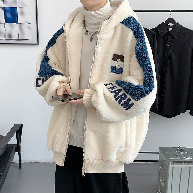 Winter clothing for teenagers plus velvet, all-match cotton jackets with velvet lining and sherpa hooded jackets for men and women