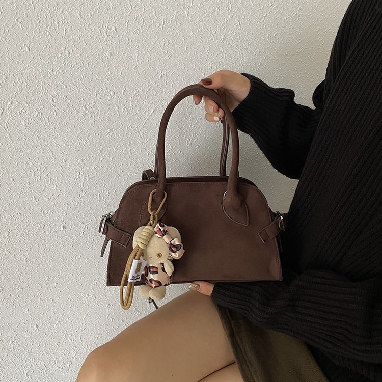 High-end red suede bag for women 2024 early autumn new compact portable commuting versatile tote bag
