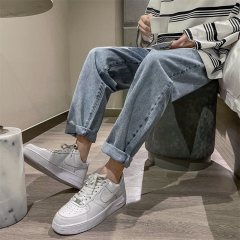 Jeans men's loose straight pants high street wide leg pants vibe washed pants