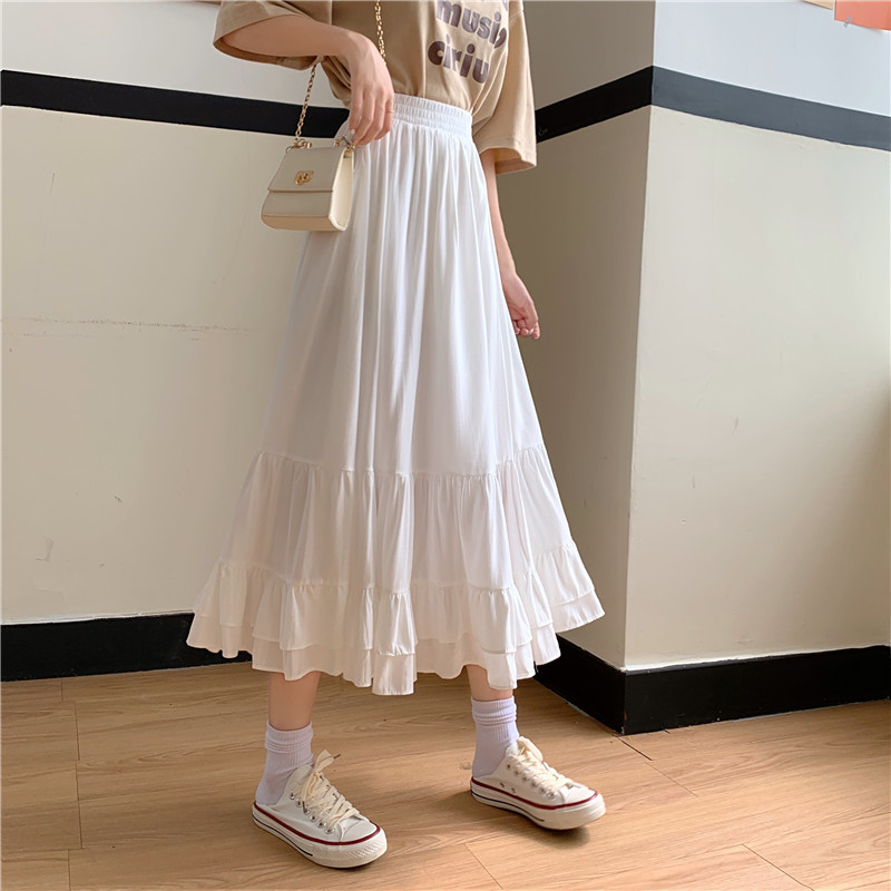 New ruffled mid-length high-waist slimming skirt