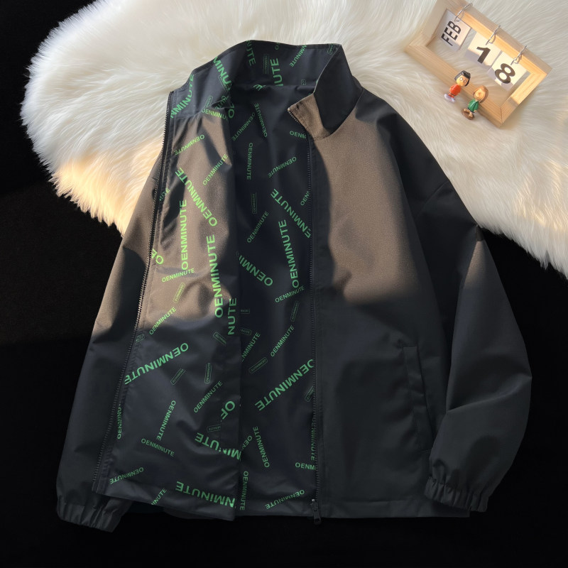 Trendy reversible jacket for couples, neutral style, versatile, American handsome, all-over printed jacket