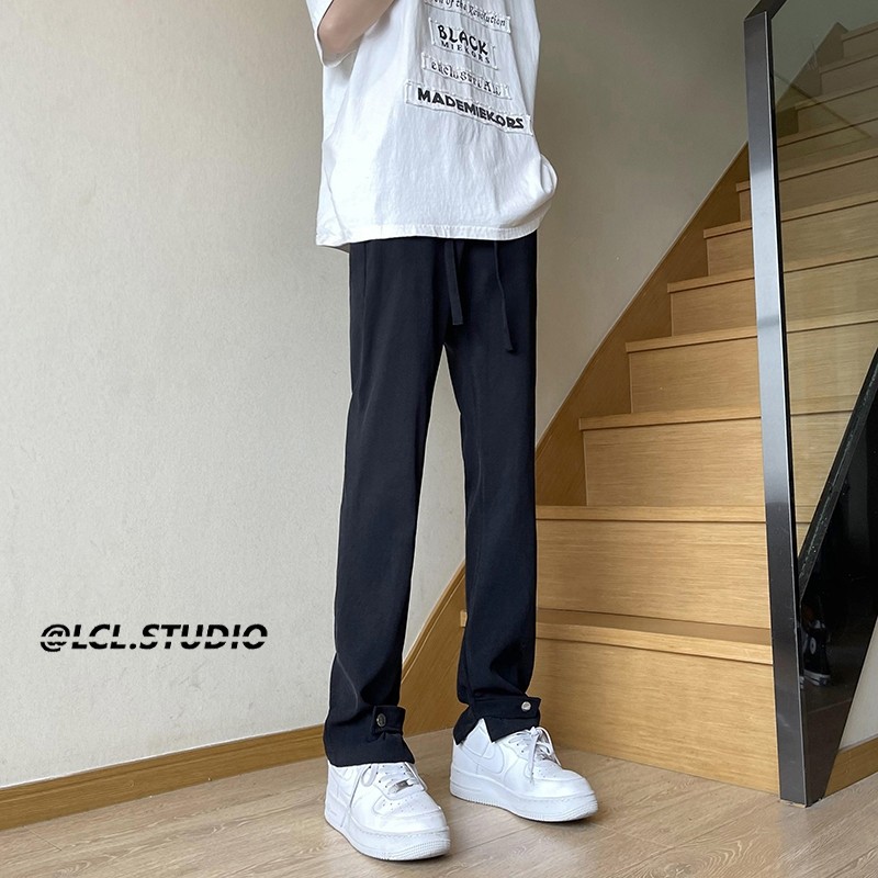 Summer ice silk drop-feel tall and slim casual pants for men, American high street trendy long pants