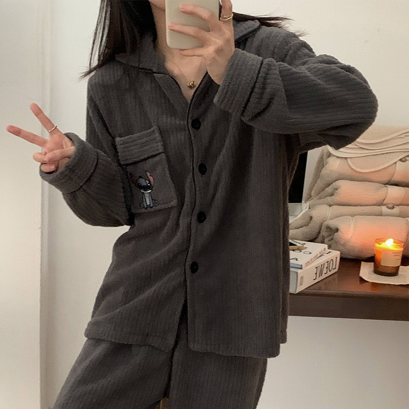 Civet autumn and winter couples pajamas long-sleeved trousers women's suits spring and autumn snow velvet men's cardigans home clothes