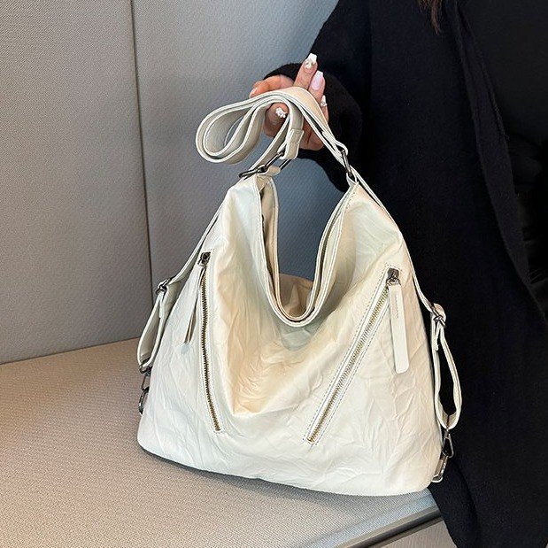 Niche design hand-scratch pleated backpack women's large capacity tote bag 2024 commuting to work single shoulder crossbody bag