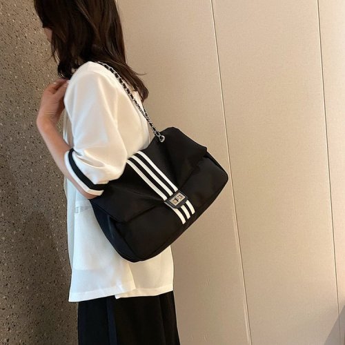 Casual canvas bag women's new trendy chain tote bag small fragrance large capacity crossbody bag hobo bag