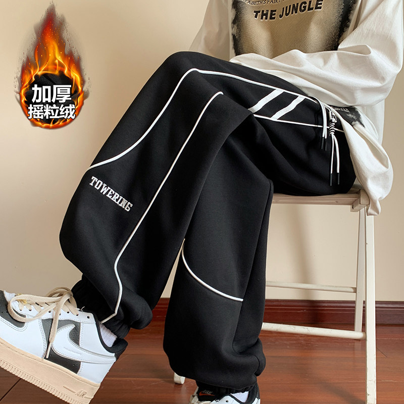 Winter cleanfit men's Chinese cotton plus velvet thickened polar fleece sweatpants