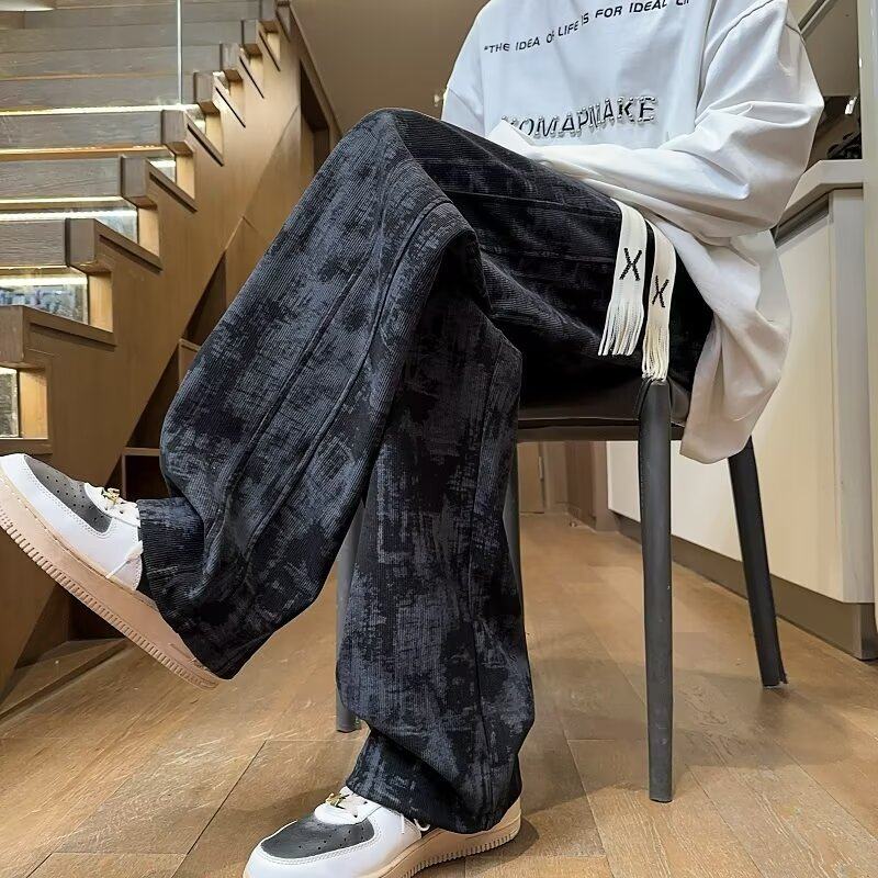 American high street tie-dyed casual pants for men, trendy brand vintage pants, high-end sports pants