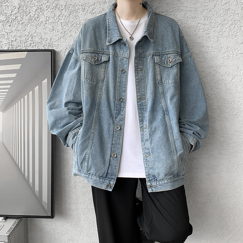 Denim jacket men's autumn new Hong Kong style loose large size jacket top
