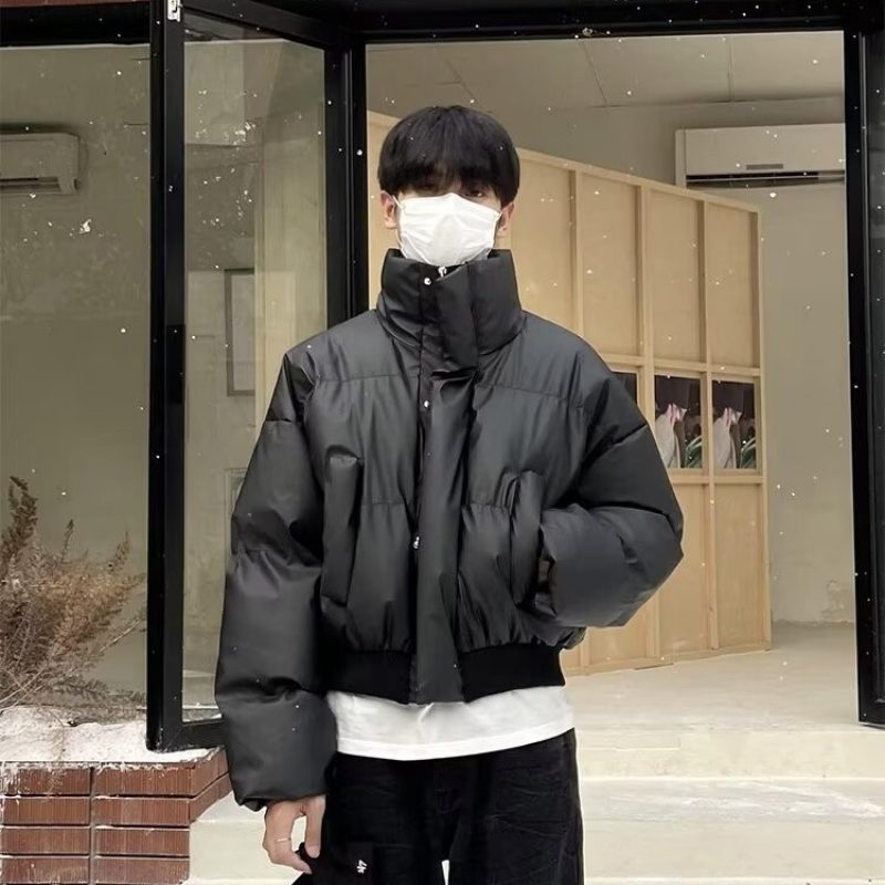 Cotton coat loose short pu cotton coat winter trendy brand thickened warm cotton jacket couple bread coat stand collar jacket