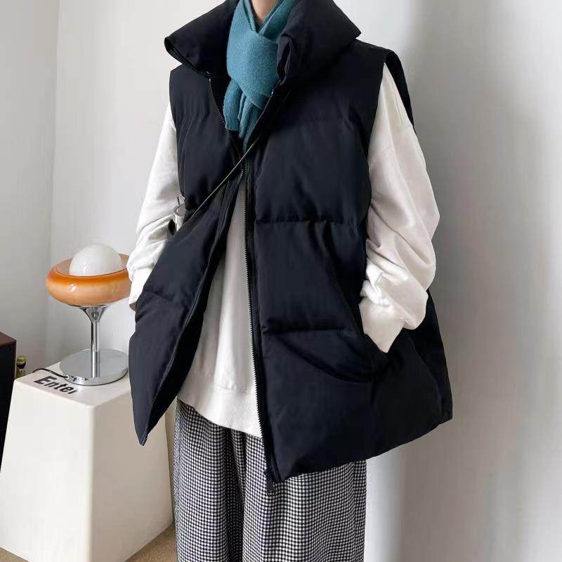 Hong Kong style thickened cotton vest men's loose solid color casual cotton vest vest trendy jacket