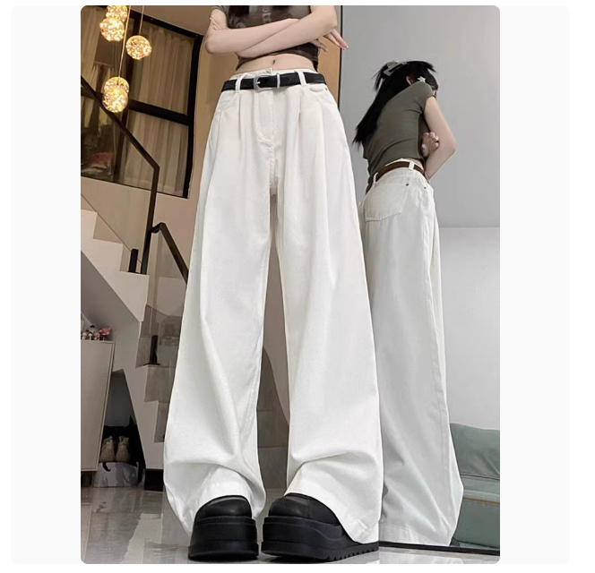 Black pleated wide-leg jeans for women in autumn new high-waisted loose slimming straight-leg drape floor-length pants