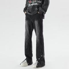 American high street bootcut jeans for men, spring and autumn wide-leg black washed loose vibe button-down pants