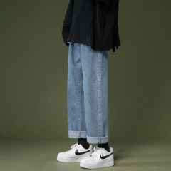 Plus size Hong Kong style Japanese ins washed loose light jeans