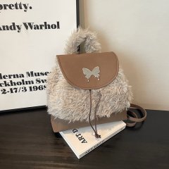 Plush design small bag for women 2024 autumn and winter new furry backpack fashionable niche Korean commuter backpack