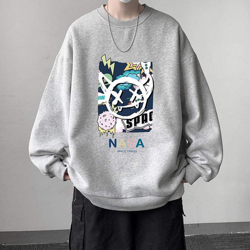 Autumn crew neck sweatshirt men's large size Korean style loose long-sleeved jacket