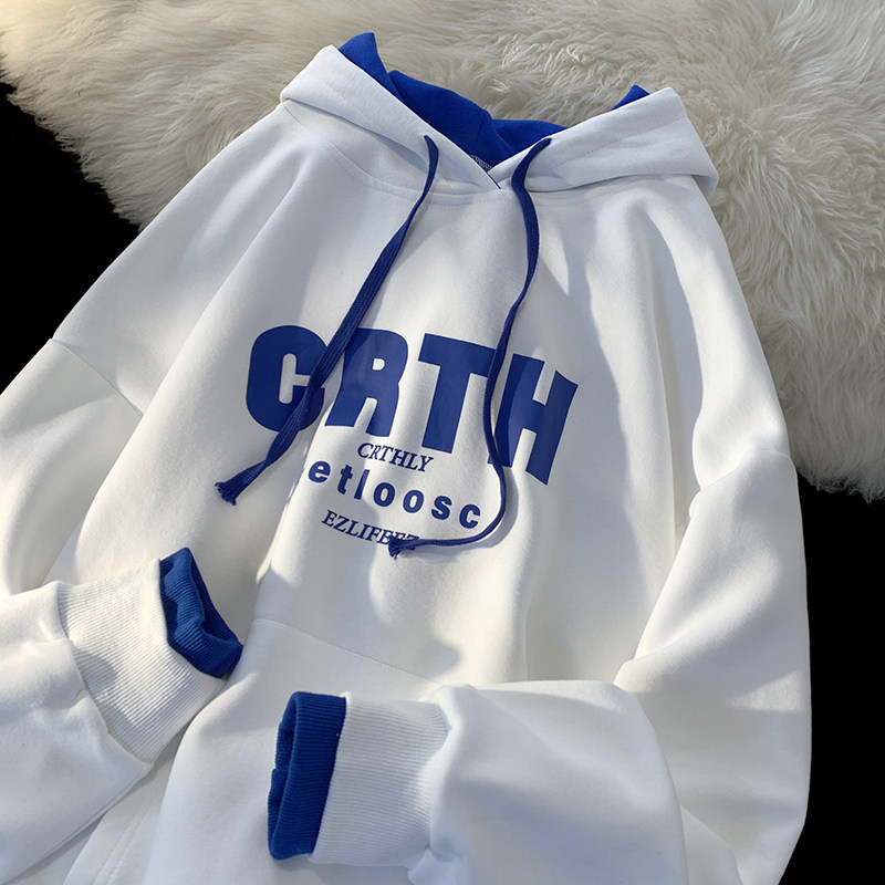 High-quality autumn Hong Kong style new hooded fake two-piece sweatshirt, loose, versatile and casual large size