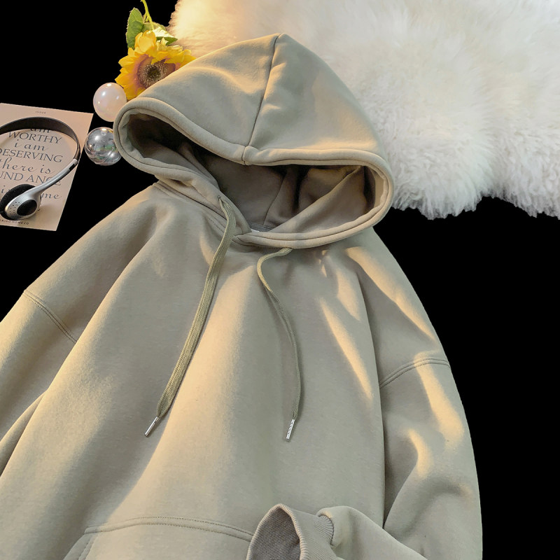 Ollie velvet autumn and winter solid color unisex hooded sweatshirt for men and women