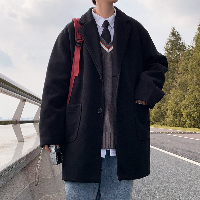 Autumn and winter unisex woolen coats for men, medium and long, men's and women's woolen material trendy woolen coats and windbreakers