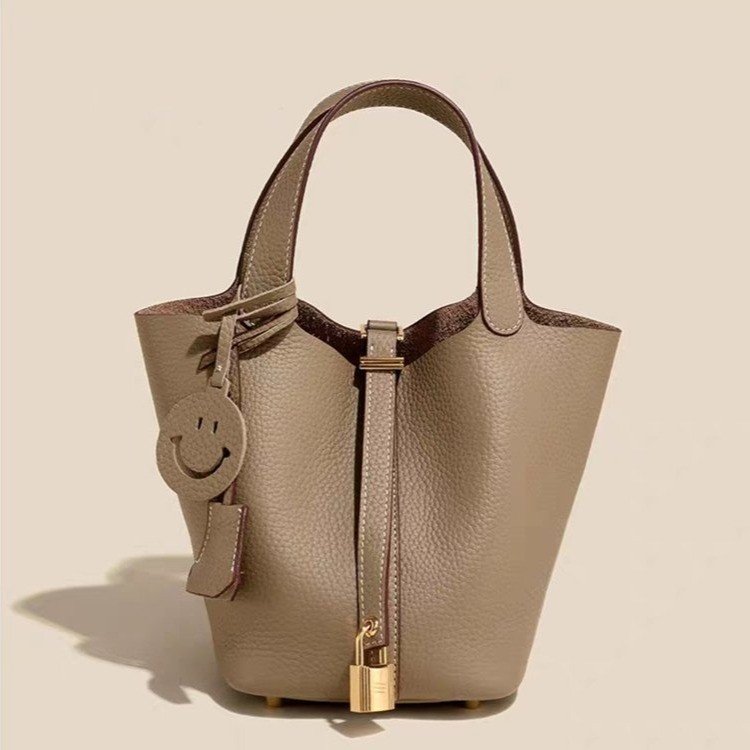 Bags for Women 2024 New Vegetable Basket Women's Bag Soft Leather PU Lychee Pattern Bucket Bag Korean Trendy Portable Mother-in-Law Bag