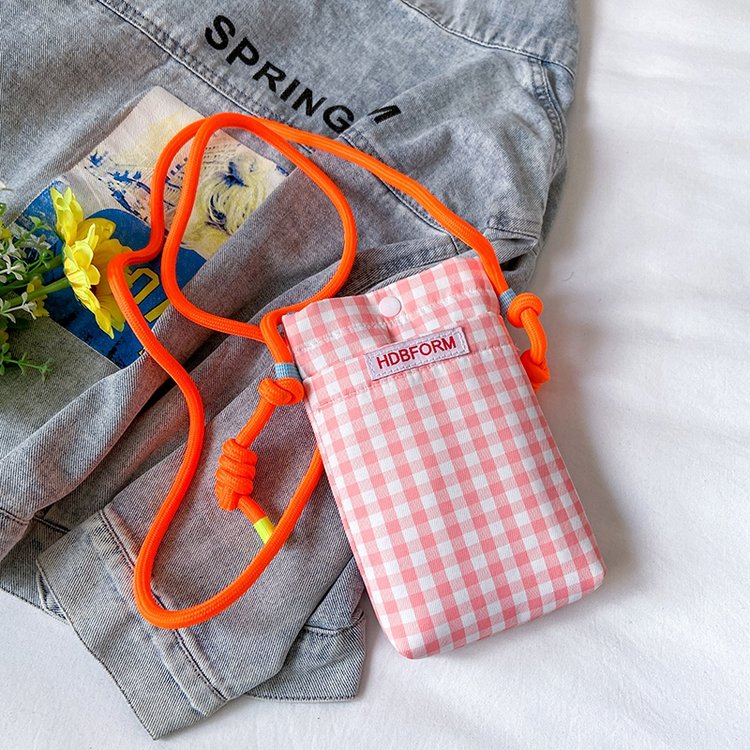 Mobile phone bag summer style plaid small bag women's new popular vertical style girl canvas crossbody small cloth bag