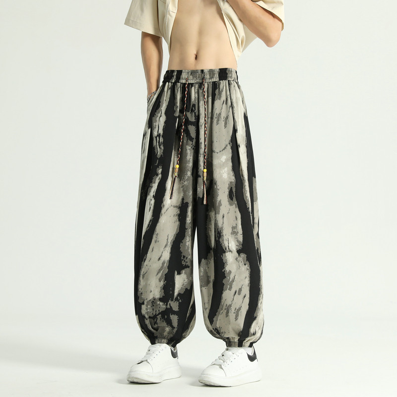 Ink painting Chinese style new Chinese style ice silk pants national trend leggings loose bloomers