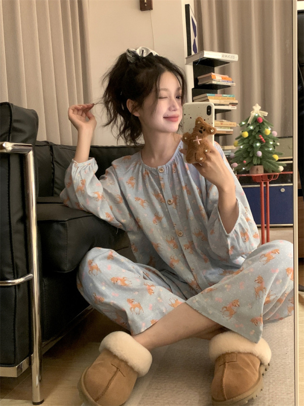 Korean style brushed cute cartoon deer loose casual home clothes