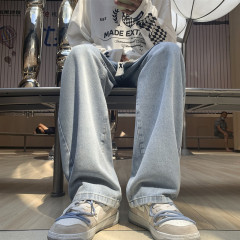 Autumn jeans men's Korean style trendy loose straight wide leg pants trendy brand versatile ins student floor mopping trousers