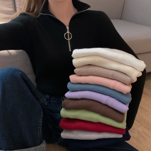 Korean style half turtleneck bottoming zipper top slim fit inner sweater student knitted sweater