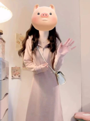 Early autumn pink hooded long-sleeved dress for small women 2024 new sweatshirt long skirt early autumn Korean style