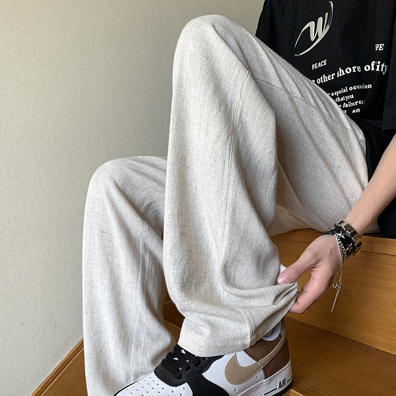 Extra large size Chinese style linen pants casual cotton and linen pants straight through to loose ice silk pants