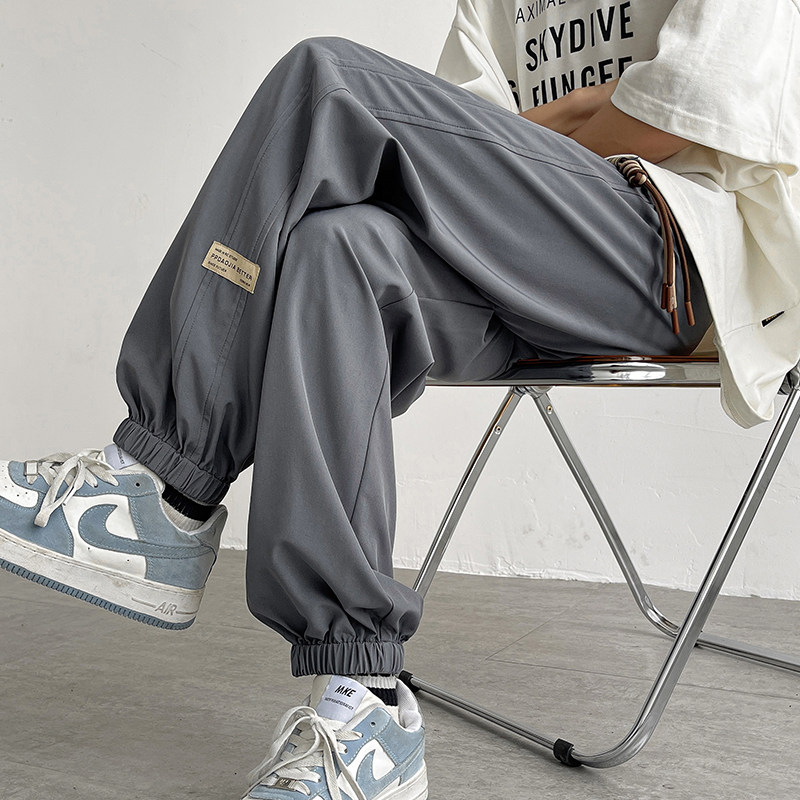 Large size label hanging men's thin breathable slippery ice silk leggings sweatpants